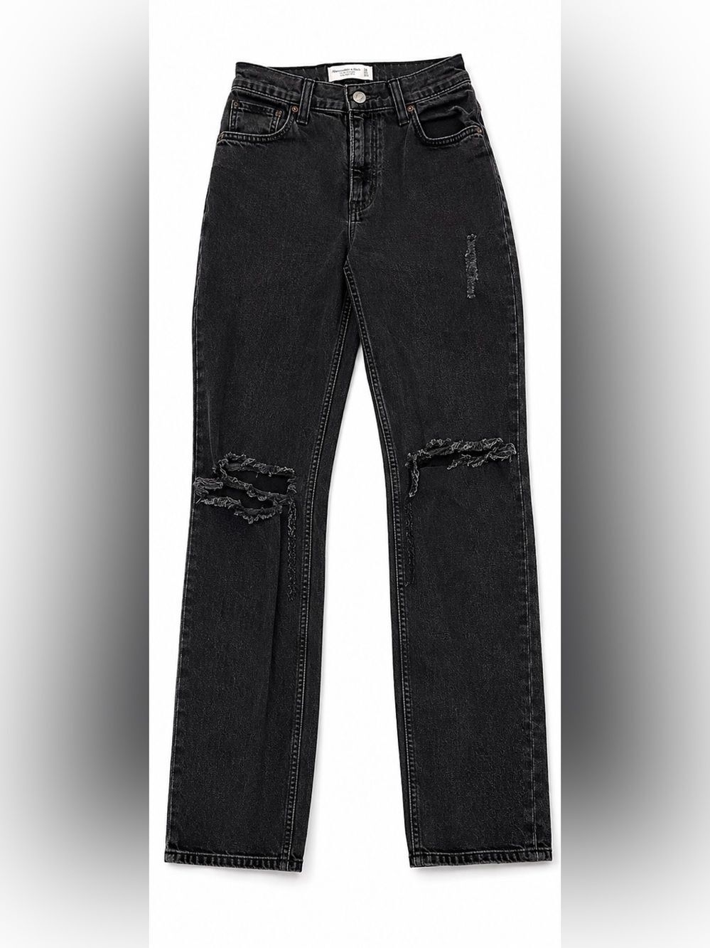 Abercrombie & Fitch Curve Love Straight Ultra High Rise Black Ripped Jeans Sz 24